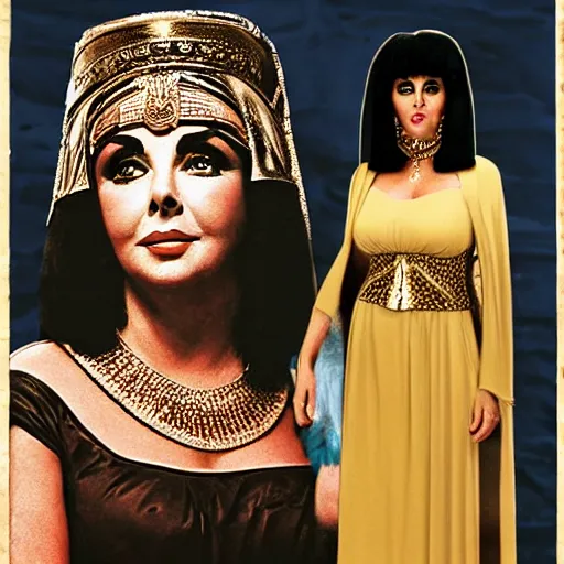 Prompt: elizabeth taylor as cleopatra in the dunder mifflin office, realistic photograph