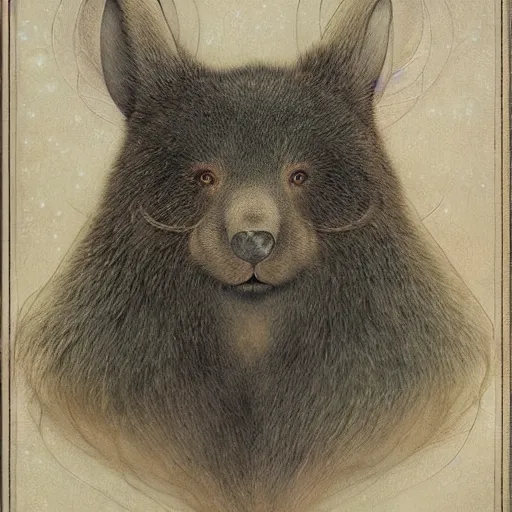 Prompt: histological bear rabbit hybrid character portrait by jean delville, tom bagshaw, brooke shaden, gustave dore and marco mazzoni, studio ghibli style, porcelain, organic, detailed fur, intricate details