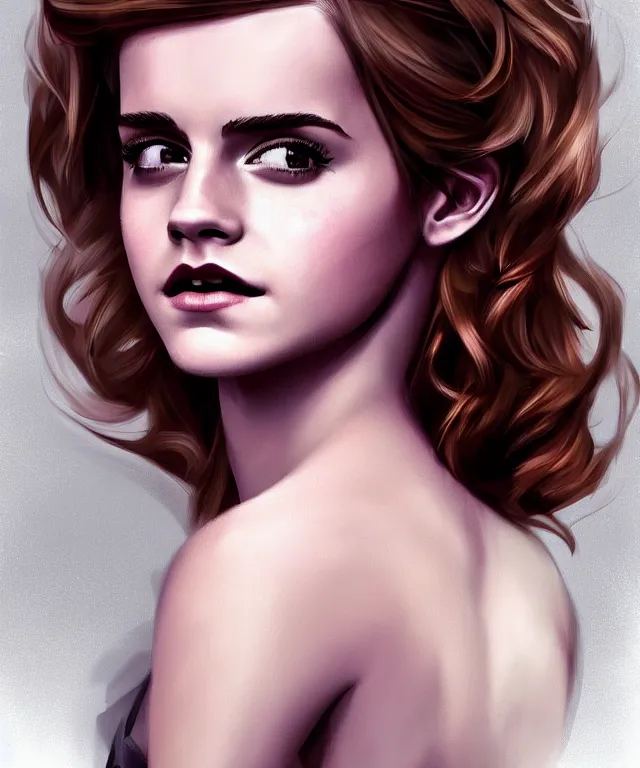 Image similar to emma watson in pinup style, elegant, digital painting, trends on artstation, concept art