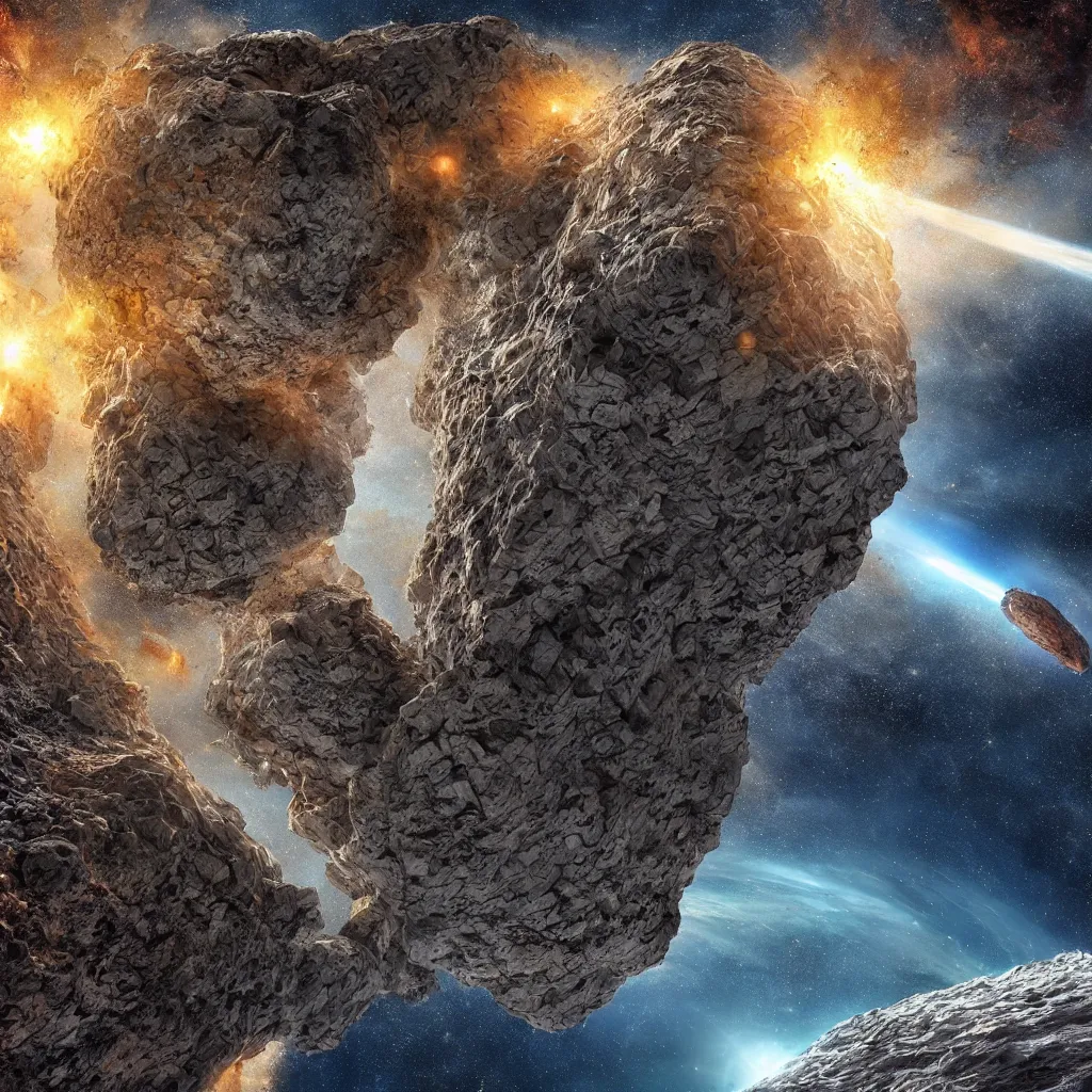 Image similar to an enormous o'neill cylinder being struck by an asteroid, art by mark cooper, 8 k, hyper detailed, hdr, intricate, masterpiece