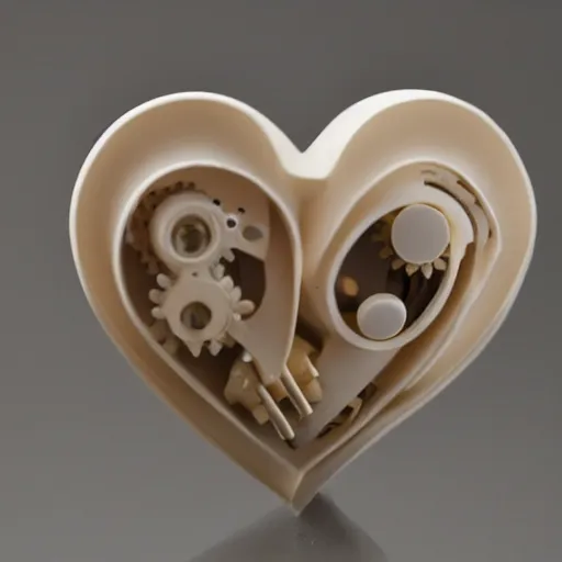 Image similar to mechanical heart carved out of ivory, c anon 5 d 5 0 mm lens