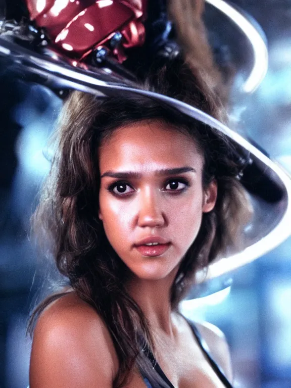 Image similar to hyperdetailed close shot of young jessica alba as space pirate, fine - face, pretty face