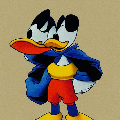 Image similar to Donald Duck by Kentaro Miura, Charachter Portrait,