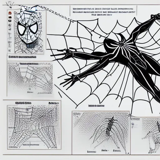 Image similar to detailed orthgraphic drawings and specs of Spider-Man's webshooters