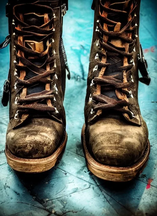 Image similar to a pair of techno boots!! in the borderlands 3 style, close - up, cinematic shot, intricate, ornate