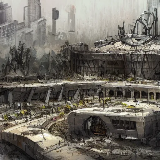 Prompt: the israeli parliament in destroyed, post apocalyptic, high quality, concept art