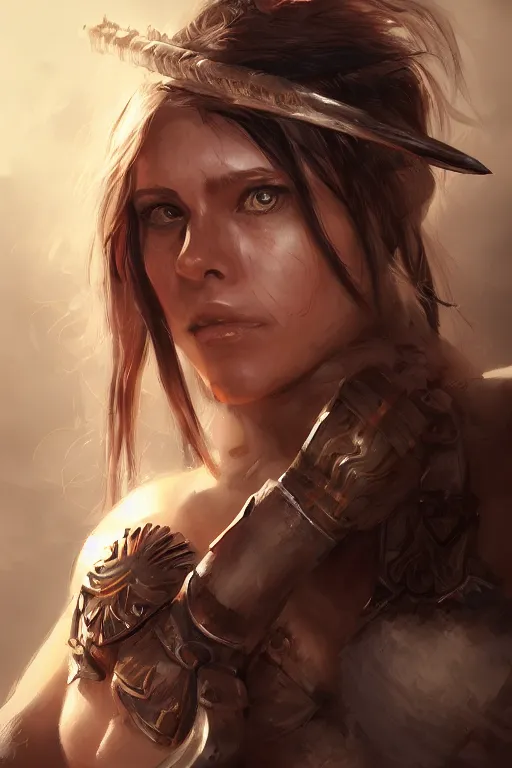 Image similar to portrait of a barbarian female, ultra sharp, very detailed, high quality focus by wlop