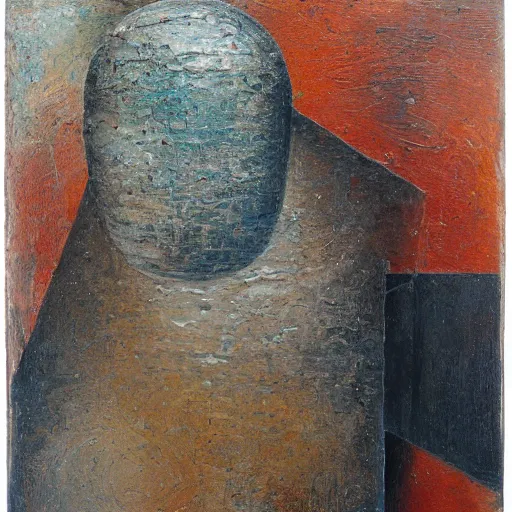 Image similar to a detailed, impasto painting by shaun tan and louise bourgeois of an abstract forgotten sculpture by ivan seal and the caretaker