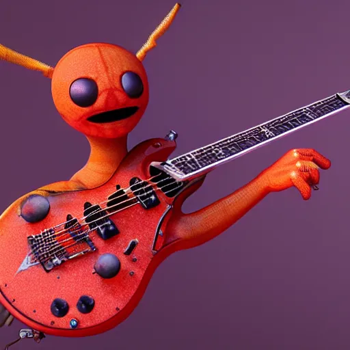 Image similar to spider plays the electric guitar, 3 d art, concept art, hyper realistic, cute, blender, zbrush,