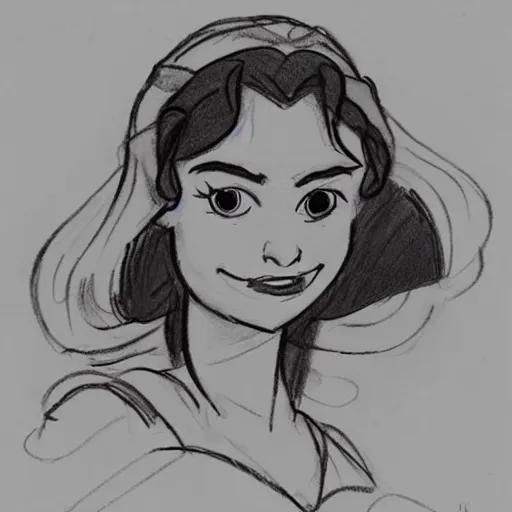 Image similar to milt kahl sketch of princess padme from star wars episode 3 with hair tendrils