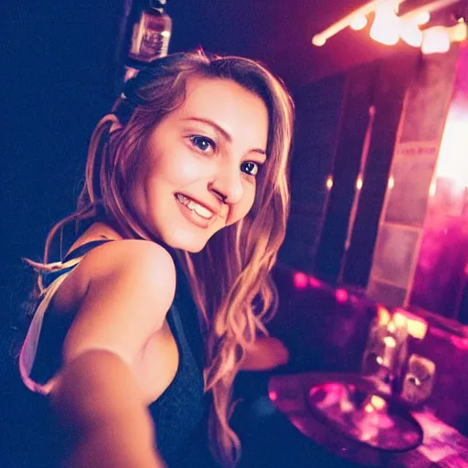 Image similar to beautiful girl takes a selfie in the toilet of a nightclub