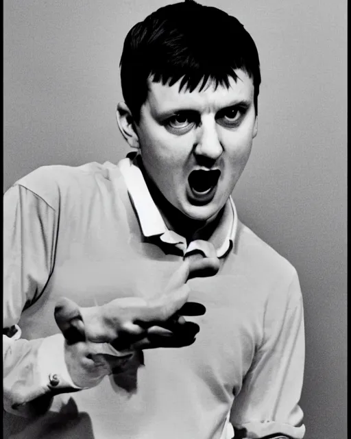 Image similar to Ian Curtis in an advertisement for Jollibee