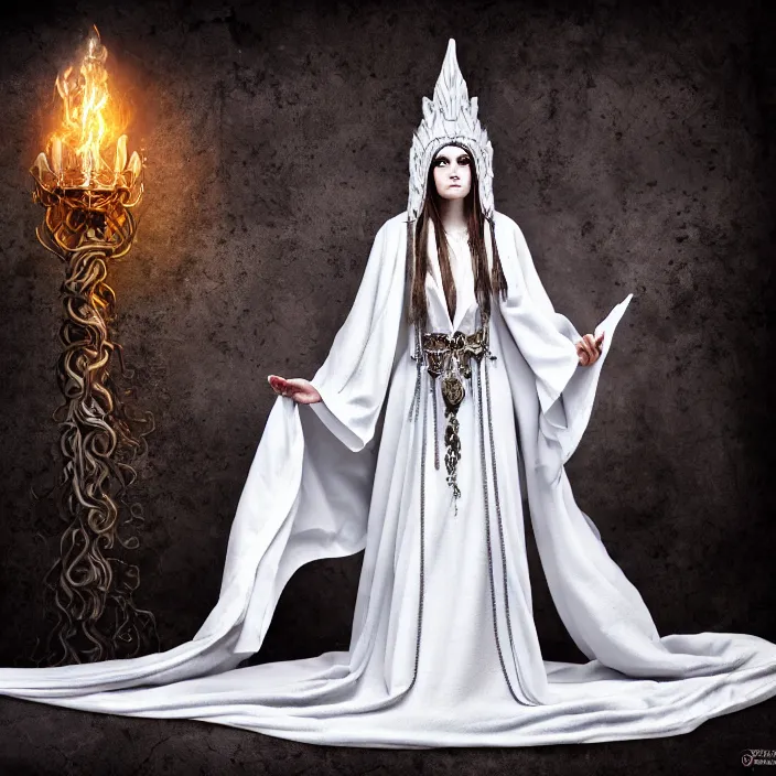 Prompt: full length photo of a very beautiful!! elemental air witch with ornate white robes, highly detailed, 4 k, hdr, smooth, sharp focus, high resolution, award - winning photo