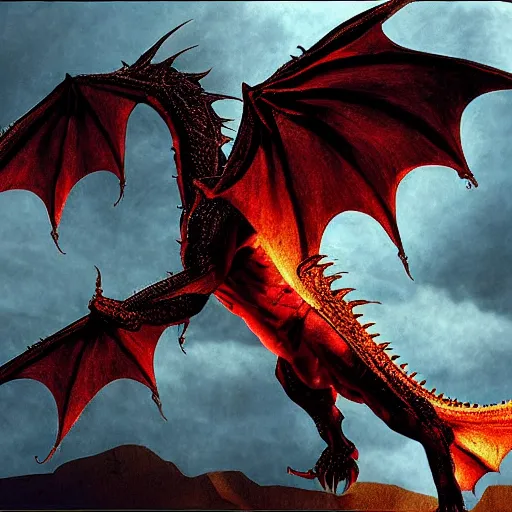 Image similar to dragon flying high, from the movie reign of fire, by steven speilberg