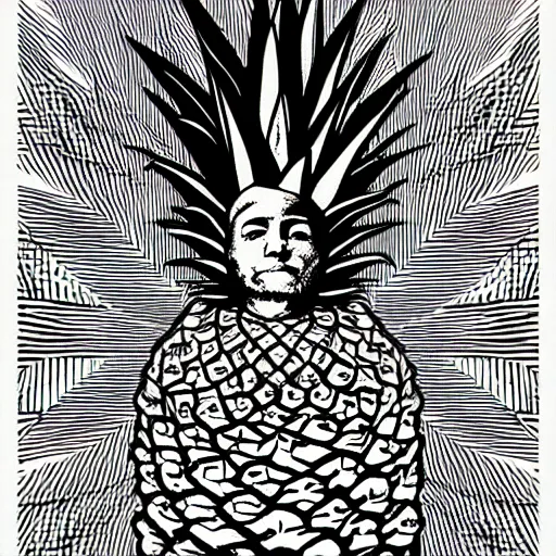 Image similar to Digital drawing of a king sitting on a throne made of pineapples