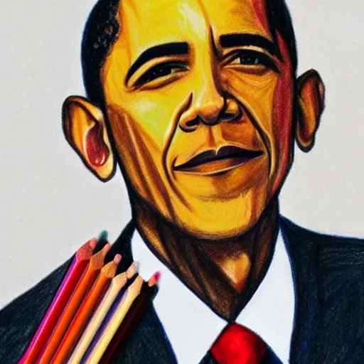 Image similar to a drawing of president obama, drawn by a five year old with crayons,