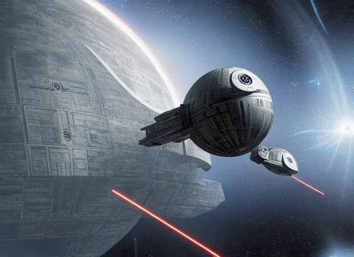 Prompt: film still of the death star hovering above the entire earth in the new star wars movie, 4 k