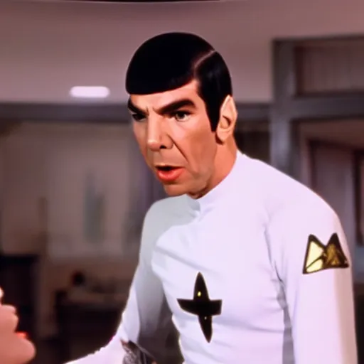 Prompt: A still of Spock in Grease (1978)