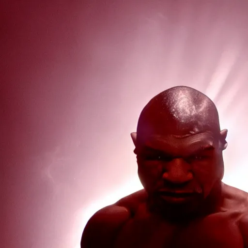 Image similar to a still of mike tyson, cinematic, 4 k, god rays through fog