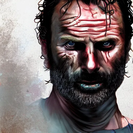 Image similar to rick grimes, zombie, head and shoulders shot, portrait, medieval, vivid colors, sharp focus, digital art, Hyper-realistic, 4K, Unreal Engine, Highly Detailed, HD, Dramatic Lighting by Brom, trending on Artstation