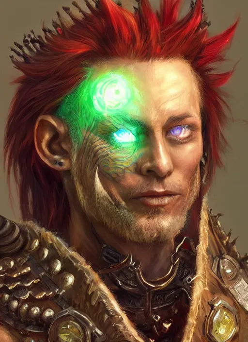 Prompt: human mohawk, ultra detailed fantasy, dndbeyond, bright, colourful, realistic, dnd character portrait, full body, pathfinder, pinterest, art by ralph horsley, dnd, rpg, lotr game design fanart by concept art, behance hd, artstation, deviantart, hdr render in unreal engine 5