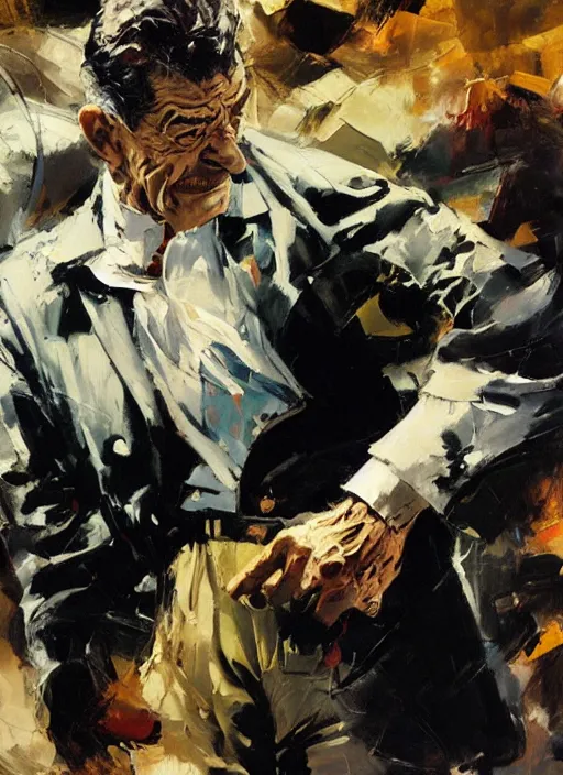 Image similar to j jonah jameson, painting by phil hale, fransico goya,'action lines '!!!, graphic style, visible brushstrokes, motion blur, blurry, visible paint texture, crisp hd image