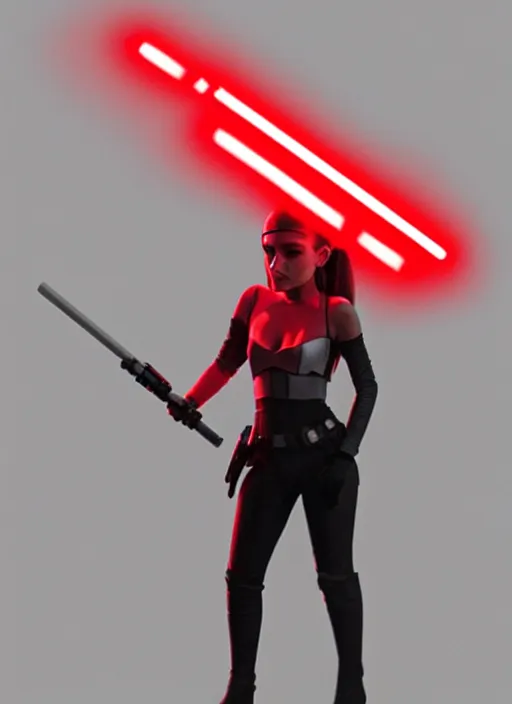 Image similar to Photo of Ariana Grande with a red lightsaber, Star Wars concept art, trending on artstation, dramatic lighting, photo-realistic