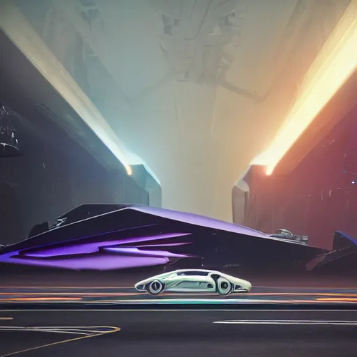 Image similar to sci-fi cars : wall near structure on : the coronation of napoleon painting : and digital billboard in the middle, in style of zaha hadid, suprematism composition, unreal engine 5, keyshot, octane, artstation trending, in lighting of blade runner 2049, ultra high detail, ultra photo realistic, 8k, 16k, in plastic, dark, tilt shift,