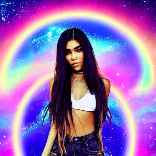 Image similar to madison beer a an intergalactic popstar dancing on a planet, render, blender render, unity render, 4 k wallpaper, art station trending, artstation 4 k coherent, coherent, 4 k, detailed, hyperdetailed, artifact - free, completely coherent, sharp, madison beer