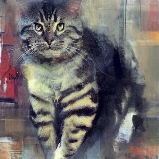 Prompt: nick offerman with body of a cat morphed together, hybrid, jeremy mann painting