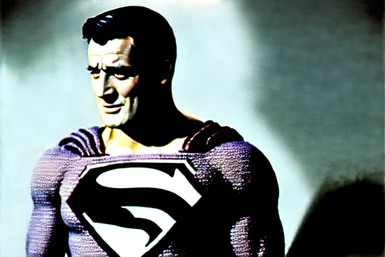 Image similar to rock hudson playing superman in, superhero, dynamic, 3 5 mm lens, heroic, studio lighting, in colour