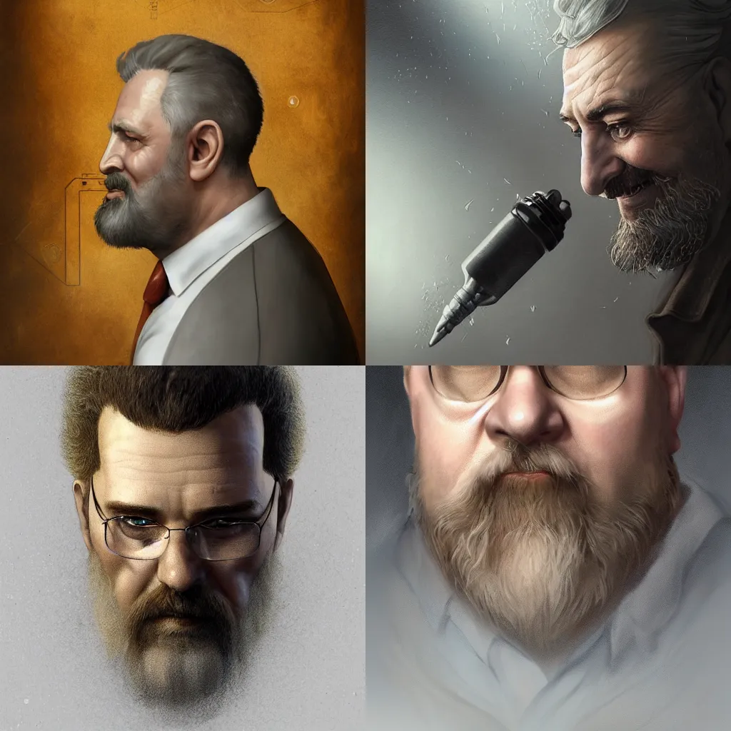 Prompt: a heavy set university professor with a salt and pepper goatee teaches computer science, fantasy, illustration, artstation, cinematic lighting, hyperdetailed, cgsociety, 8k Resolution, high resolution, Charlie Bowater, Tom Bagshaw, Tom Richmond, insanely detailed and intricate, beautiful, elegant, golden ratio, royal swan insignia in background