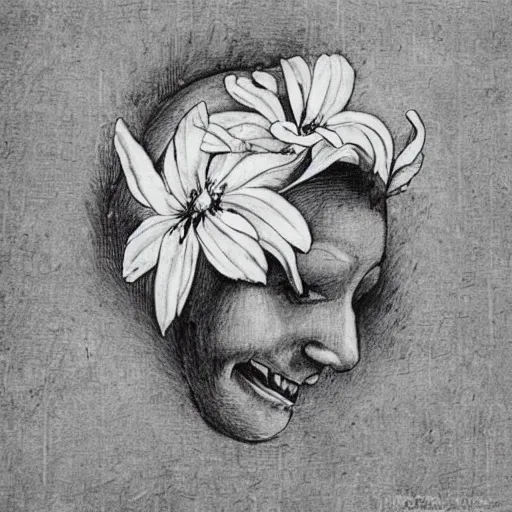 Image similar to a smile of sweetest flowers, wilted so and soured black tears stain the cheeks that once were so admired