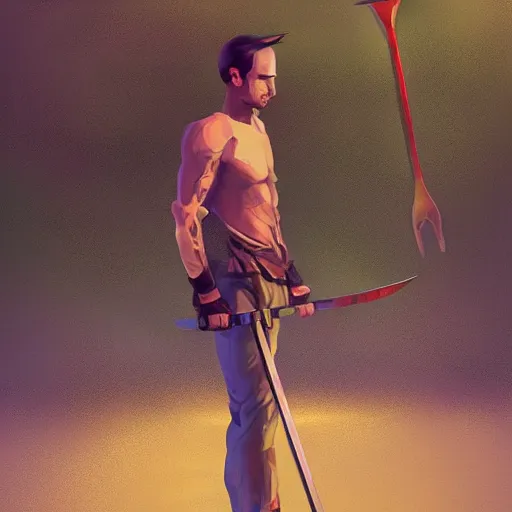 Image similar to A guy pulling a sword from the ground, Digital Art, Art,