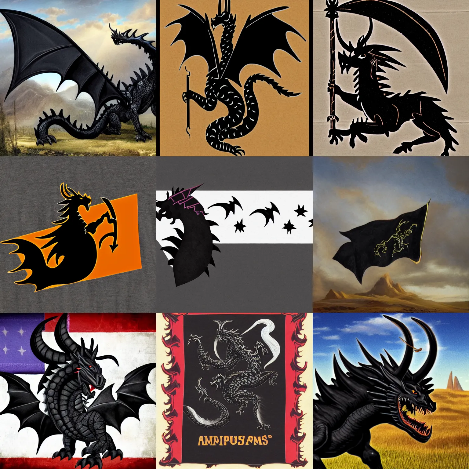 Prompt: a black western dragon with four horns waving a Haskell flag