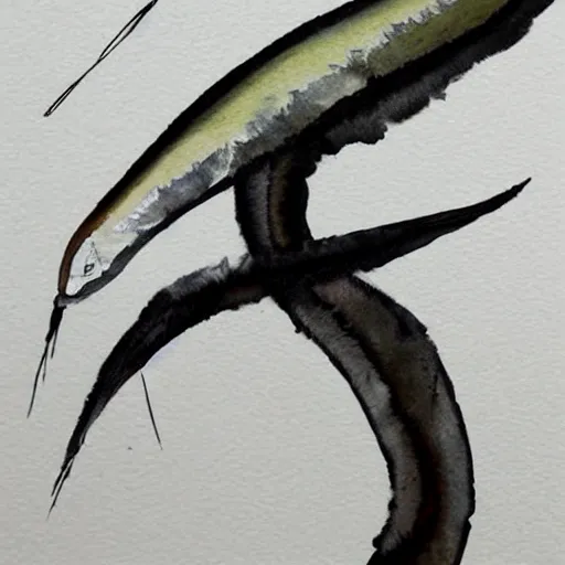 Image similar to watercolor picture of an anchovy by yusei nagashima, asymmetrical, dark vibes, realistic painting, organic painting, matte painting, geometric shapes, hard edges, graffiti, street art : 2 by yusei nagashima : 4