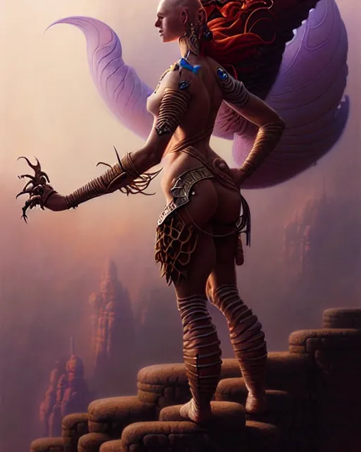 Image similar to beautiful warrior girl, fantasy character portrait, ultra realistic, wide angle, intricate details, the fifth element artifacts, highly detailed by peter mohrbacher, boris vallejo, hajime sorayama, wayne barlowe, aaron horkey, gaston bussiere, craig mullins