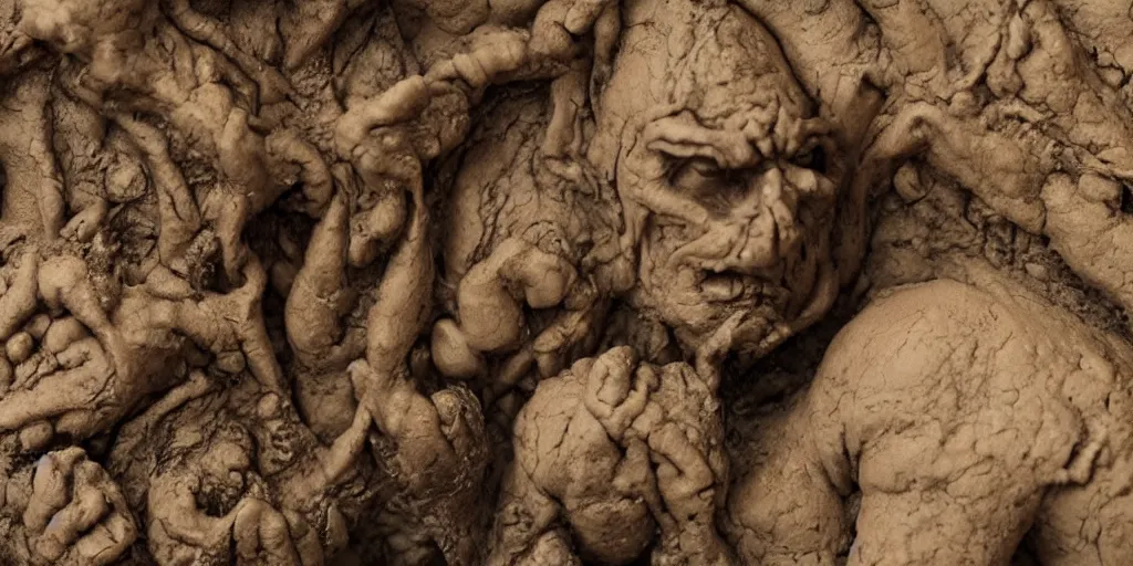 Image similar to the end of the world, clay model, practical effects, detailed close-up shot