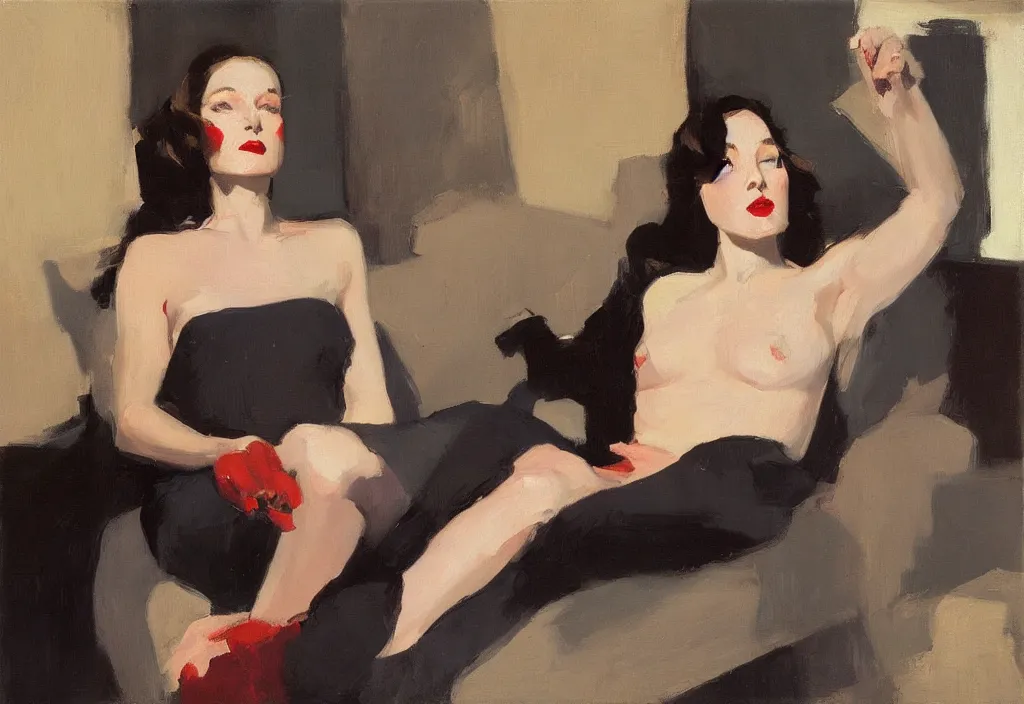 Image similar to artwork by malcolm liepke and edward hopper