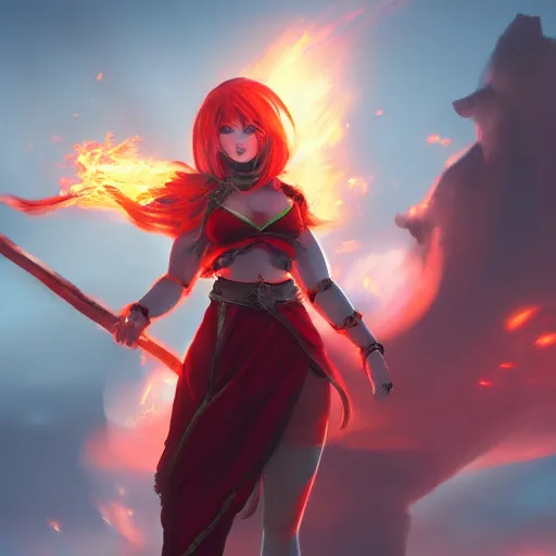 Prompt: Fire giantess, **giving lap pillow**, fire in hand, warrior queen, concept art, artstation, 4k