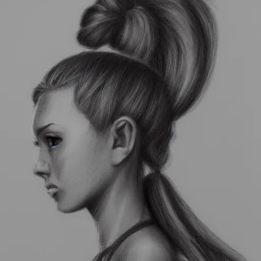 Image similar to 8 k hight resolution detailed charcoal drawing, a girl with ponytails, beautiful hd nouveau concept art colourful artwork, in the style of damian tirado