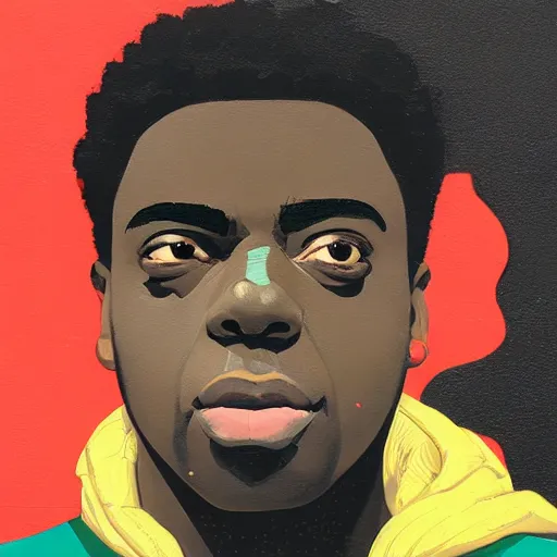 Prompt: Kodak Black profile picture by Sachin Teng, asymmetrical, Organic Painting , Matte Painting, meaningful, Powerful, geometric shapes, hard edges, graffiti, street art:2 by Sachin Teng:4