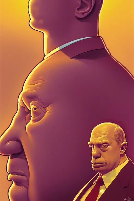 Image similar to vladimir putin as a yellow funny homer simpson, realistic portrait, symmetrical, highly detailed, digital painting, artstation, concept art, smooth, sharp focus, illustration, cinematic lighting, art by artgerm and greg rutkowski and alphonse mucha