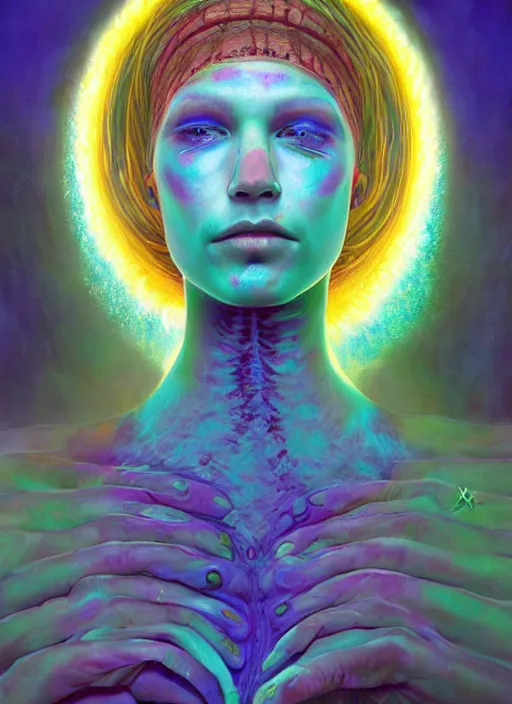 Image similar to portrait ultra dimensional cult girl shaman, accidentally tripping on dmt and acid, psychedelic experience, ascending through the fifth dimension moving at the speed of light and sitting still, ultra high definition, unreal engine 5, hyperrealism, masterpiece composition, by peter kemp, casey weldon, barclay shaw