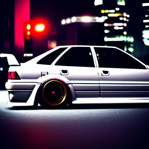 Image similar to a car JZX90 twin turbo drift at illegal car meet, Shibuya prefecture, city midnight mist lights, cinematic lighting, photorealistic, highly detailed wheels, high detail