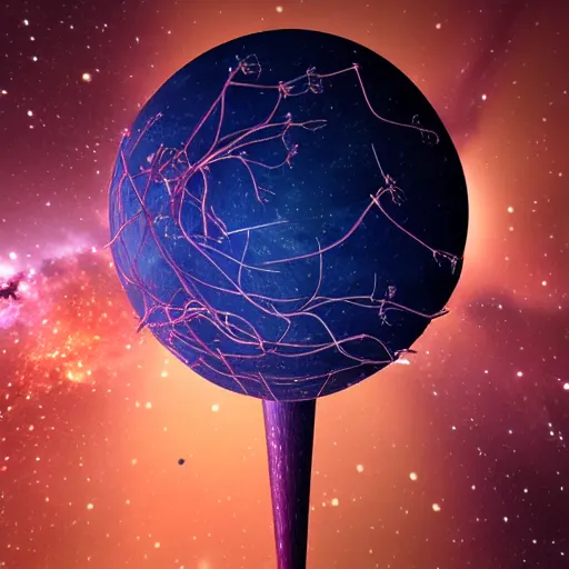 Image similar to neuron made of steel in space with hubble background, vray, 5 5 mm