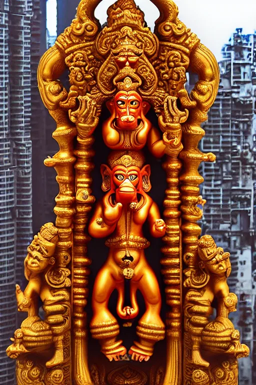 Prompt: high quality 3 d baroque biomorphic hanuman! buildings in mumbai!! centre, highly detailed, cinematic smooth, berenice abbott & john j. park, dramatic morning light, wide shot, high angle, uhd 8 k, sharp focus