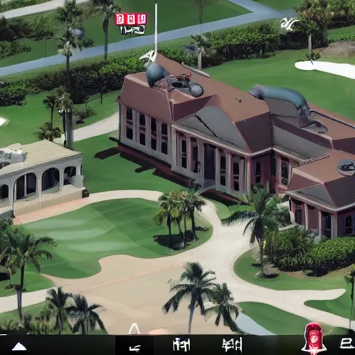 Image similar to nuclear secrets hidden in a fortified golf mansion in florida as a hitman video game mission, next gen screenshot, president trump is looking into the camera