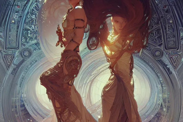 Image similar to a line art pattern of high tech science fiction religious design intricate digital painting artstation concept art smooth sharp focus illustration, art by artgerm and paul chadeisson and greg rutkowski and alphonse mucha