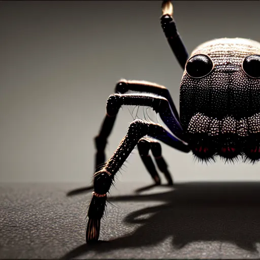 Image similar to spider wearing a top hat, ultra realistic, concept art, intricate details, eerie, highly detailed, photorealistic, octane render, 8k, unreal engine, in the style of pixar